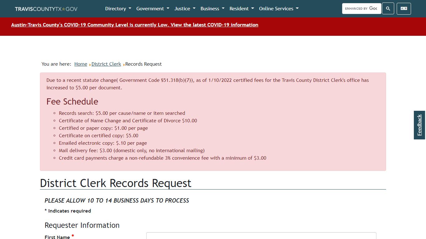 District Clerk Records Request - Travis County, Texas